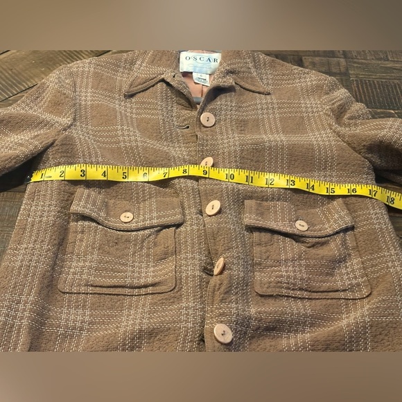 Oscar de la Renta Brown Plaid Blazer, button down in size 6 - Picture 14 of 16
